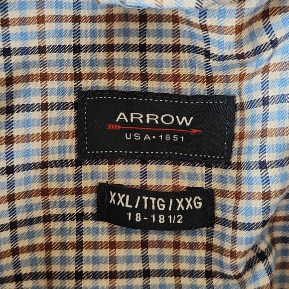 5/$15 Arrow men's XXL (18-18 1/2) plaid button-down dress shirt - Picture 4 of 8